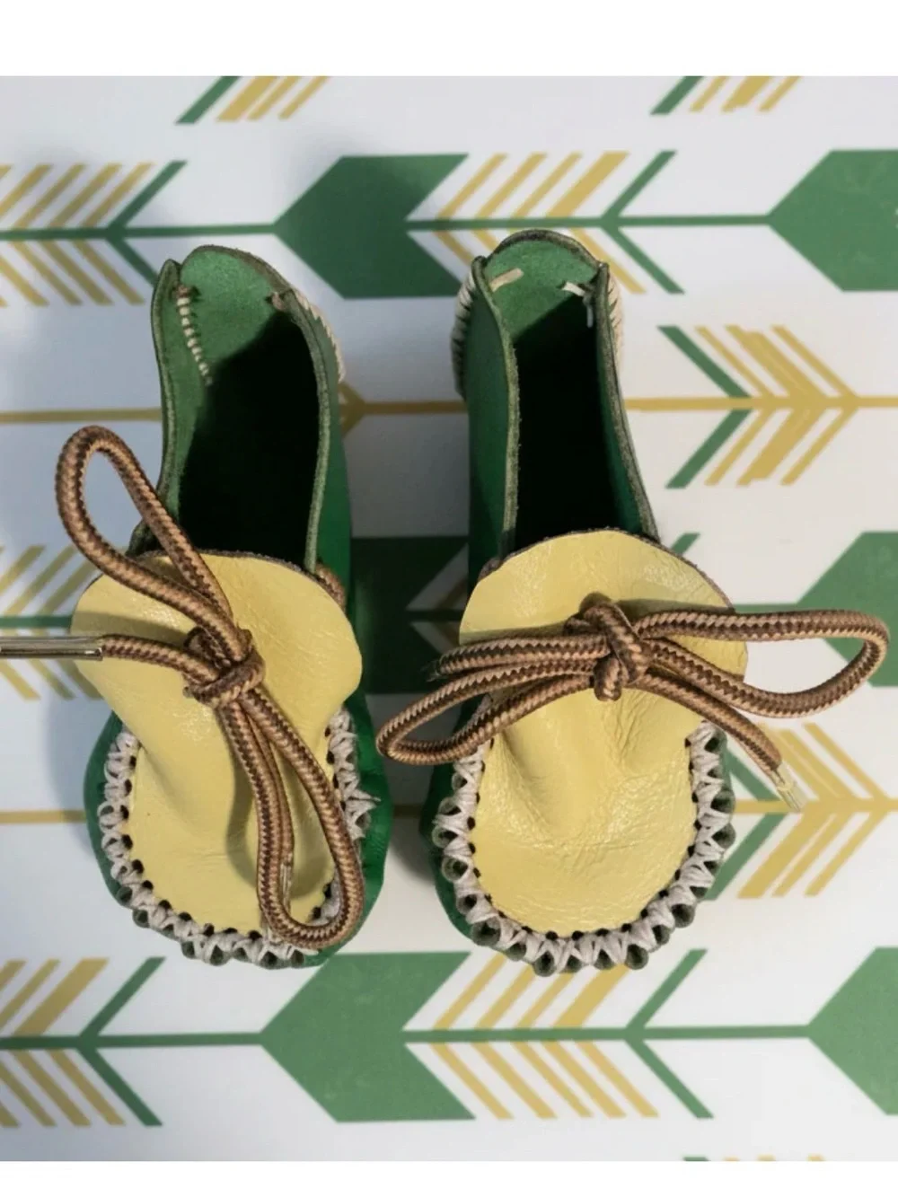 Green and Yellow Leather Baby Moccasins